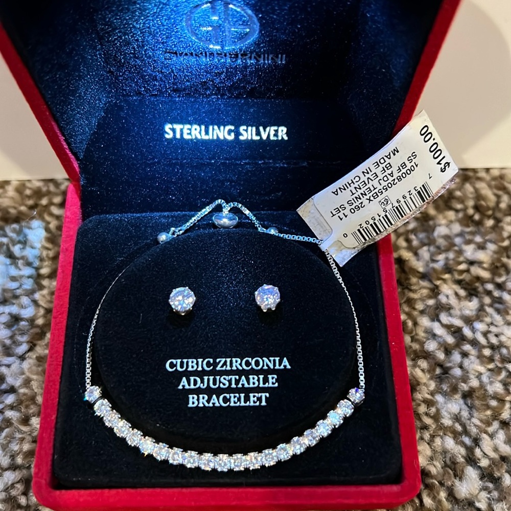 Giani Bernini adjustable cz and sterling silver tennis bracelet and earring set